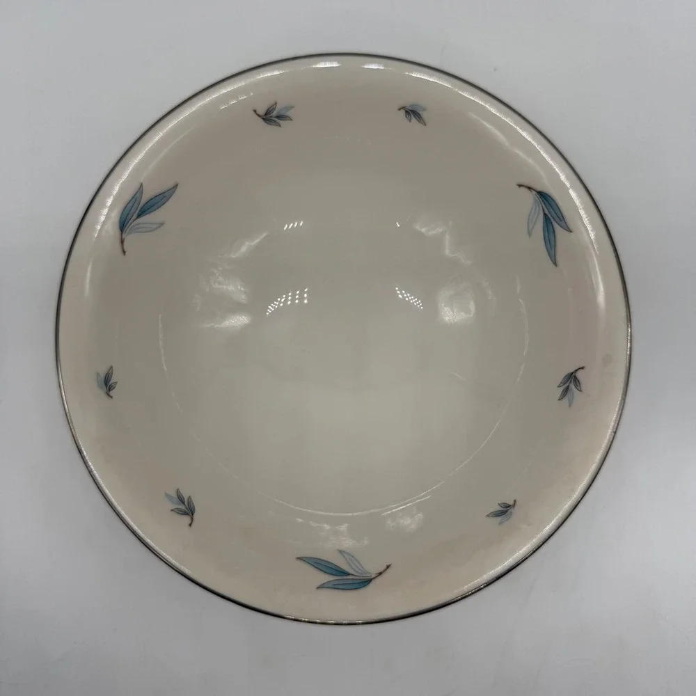 Syracuse China Celeste‎ Serving Bowl Blue Leaf Silver Trim Vintage Made in USA